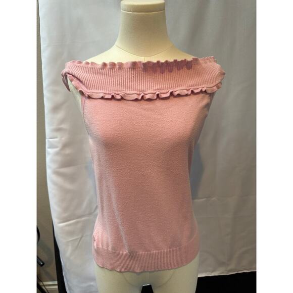 INC Pretty Pink Frilly Off Shoulder Sleeveless Sweater Size L - Picture 1 of 5